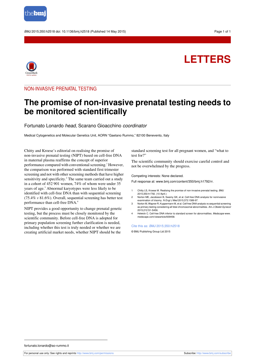 Pdf The Promise Of Non Invasive Prenatal Testing Needs To Be 1293