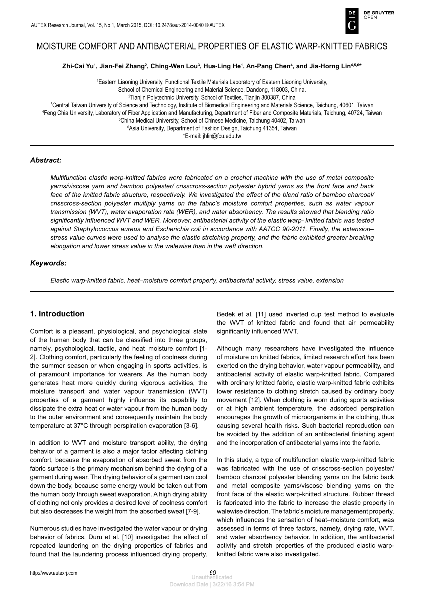 PDF) Moisture Comfort and Antibacterial Properties of Elastic Warp