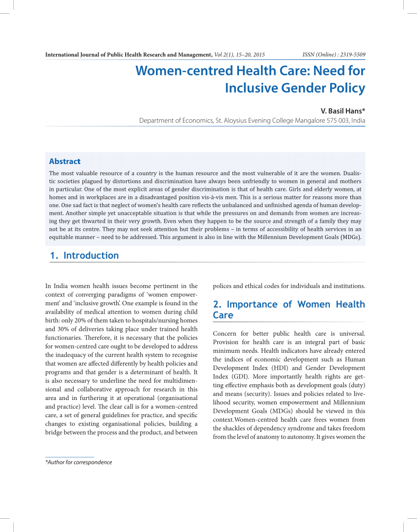 PDF) Women-centred Health Care: Need for Inclusive Gender Policy