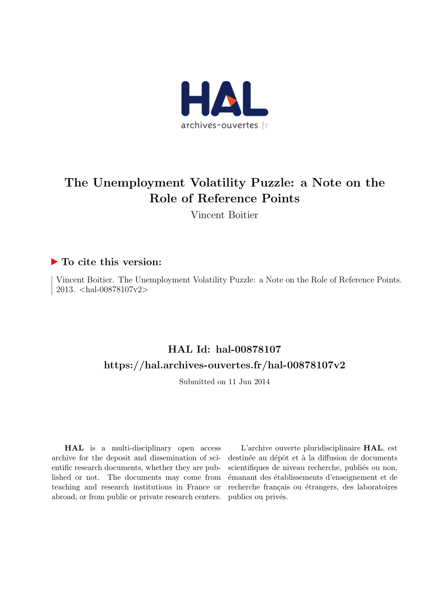 (PDF) The Unemployment Volatility Puzzle: A Note on the Role of