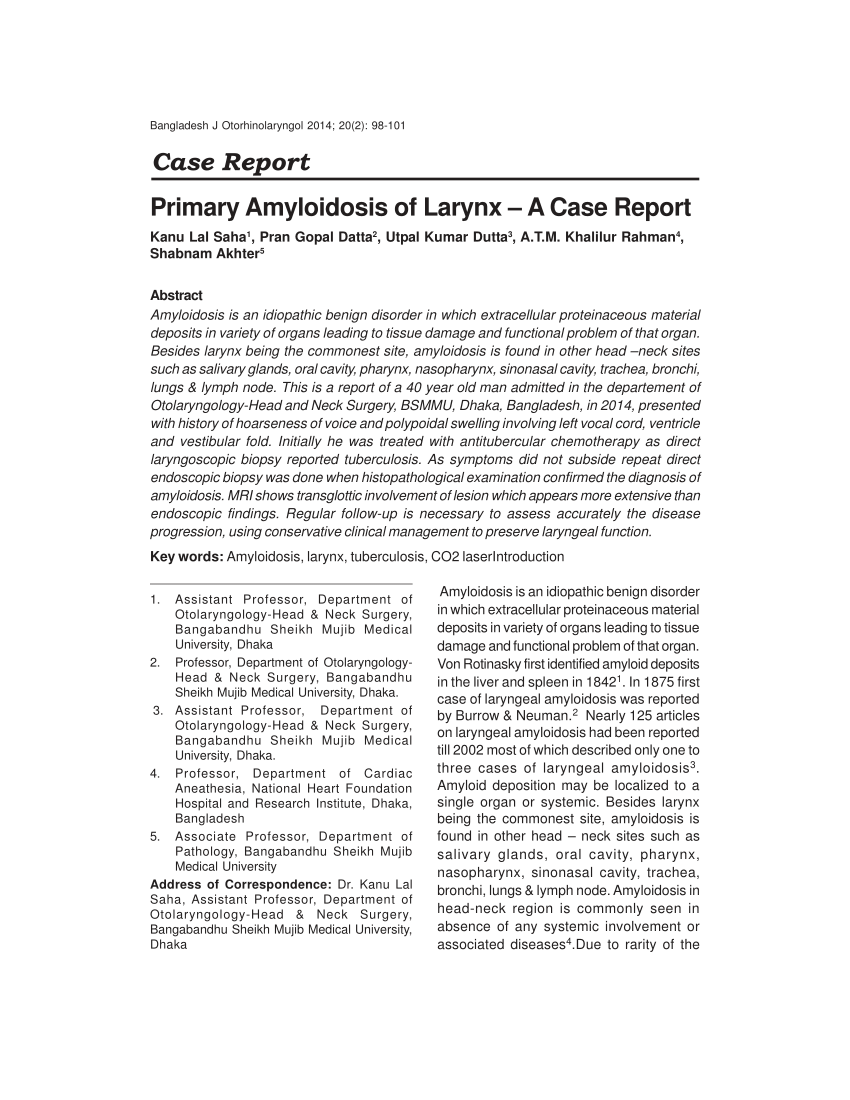 (PDF) Primary Amyloidosis of Larynx – A Case Report