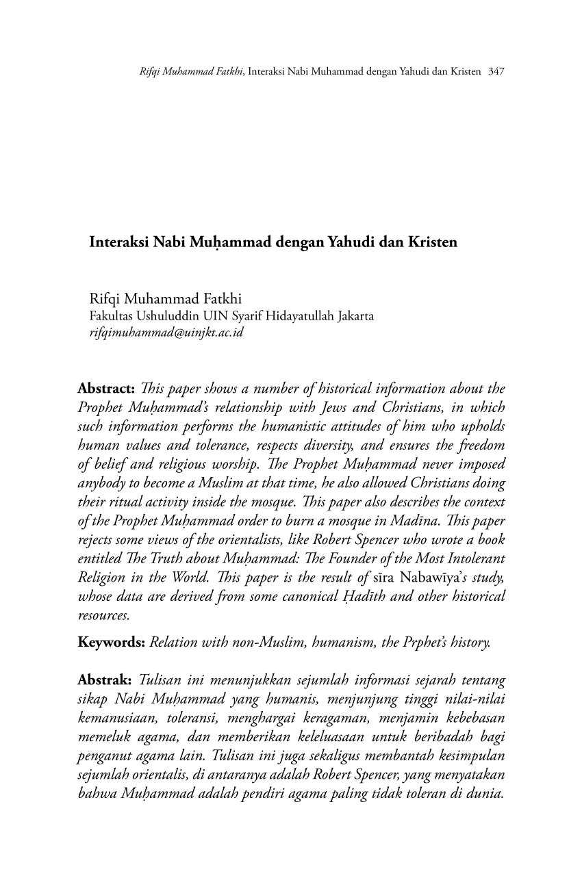 Pdf Interaksi Nabi Muḥammad Dengan Yahudi Dan Kristen