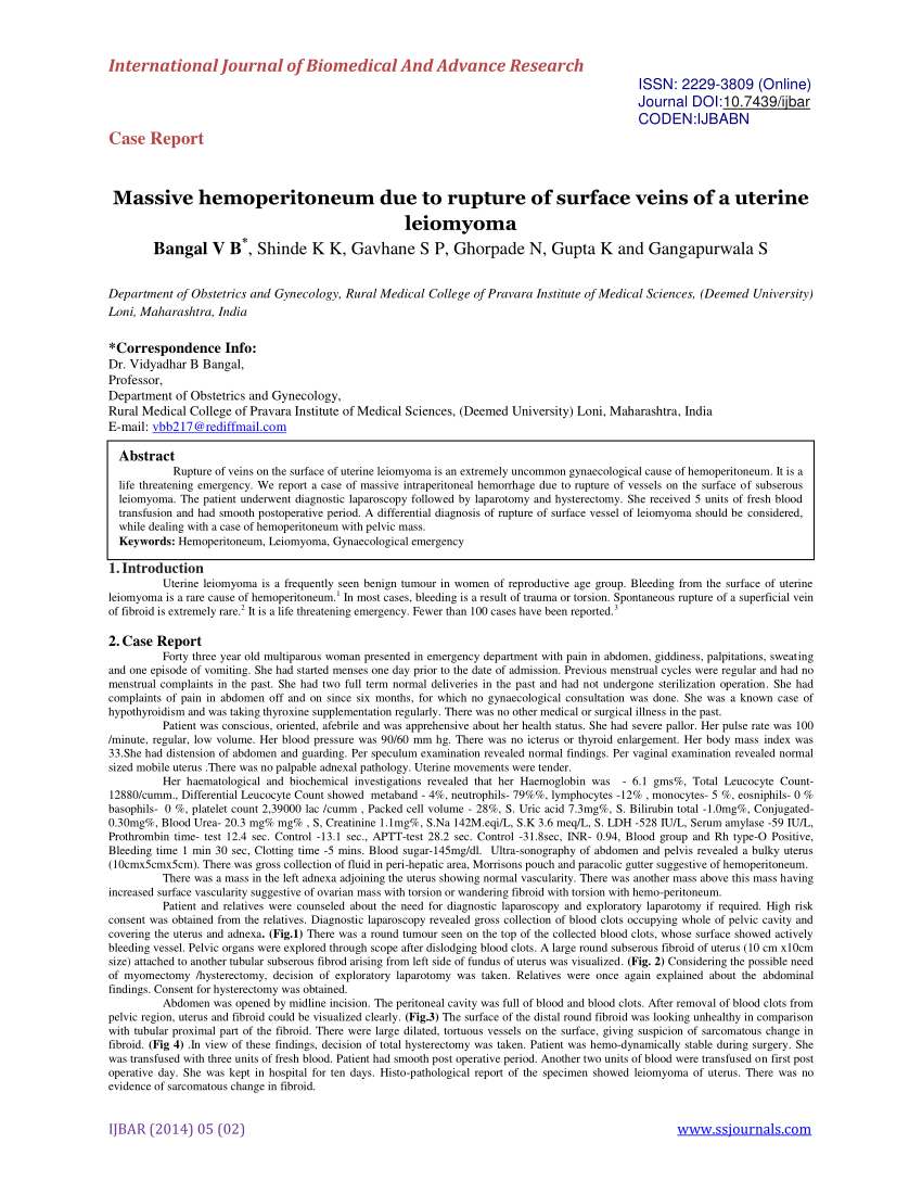 Hemoperitoneum caused by bleeding of adenomyosis: a case report