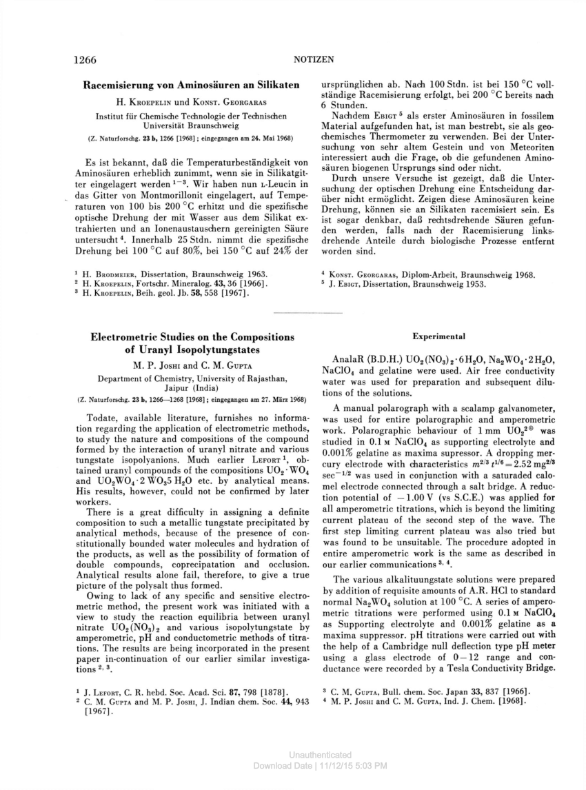 Pdf Notizen Racemisierung Von Aminosauren An Silikaten