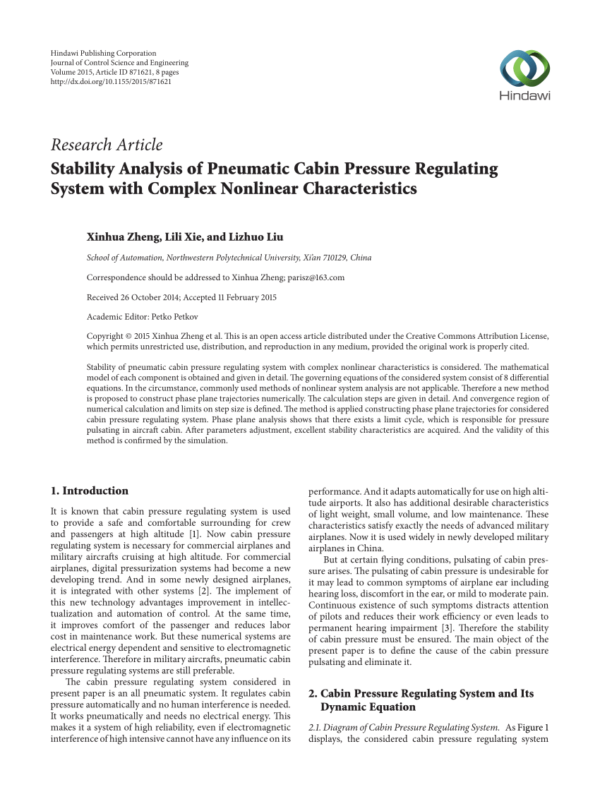 Pdf Stability Analysis Of Pneumatic Cabin Pressure Regulating