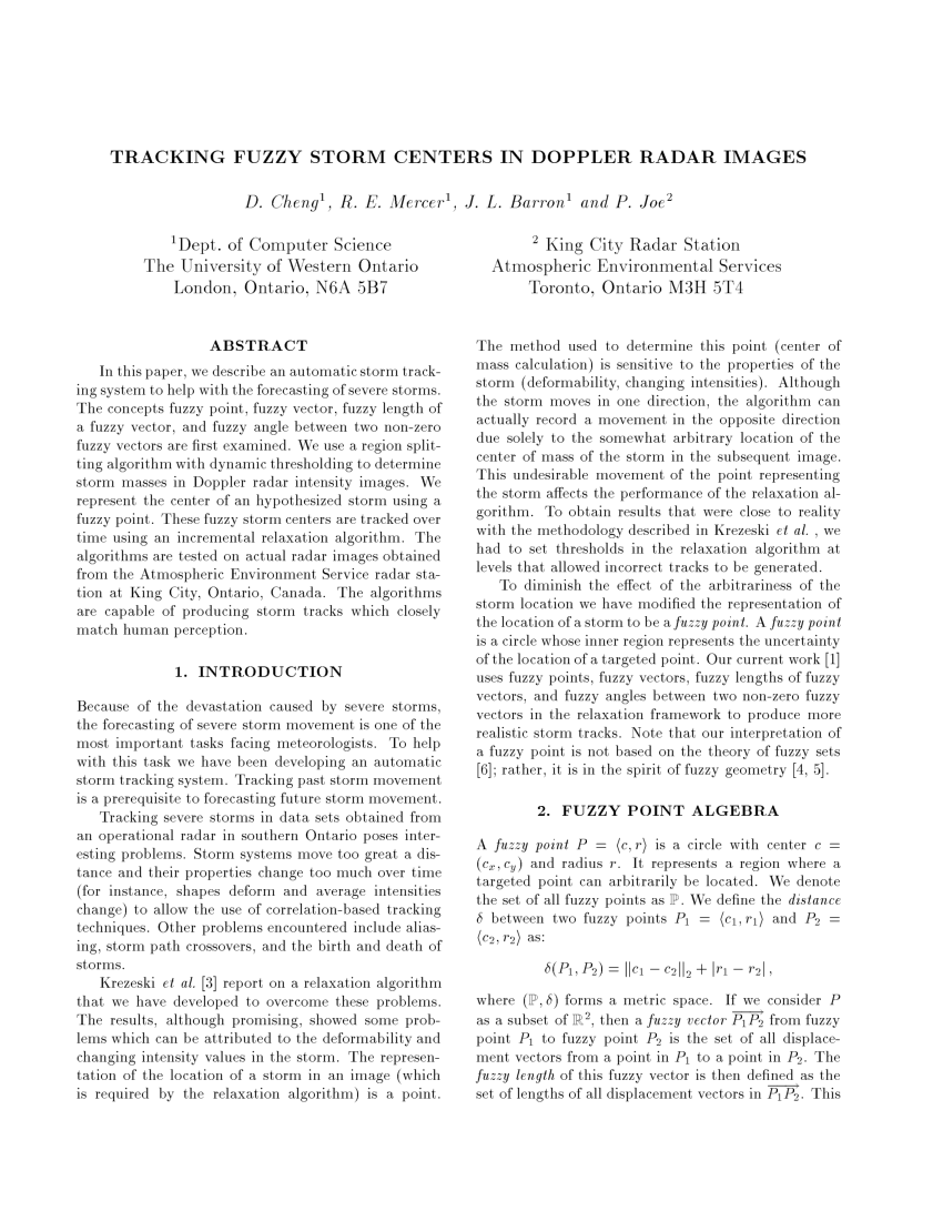 (PDF) Tracking Fuzzy Storm Centers In Doppler Radar Images