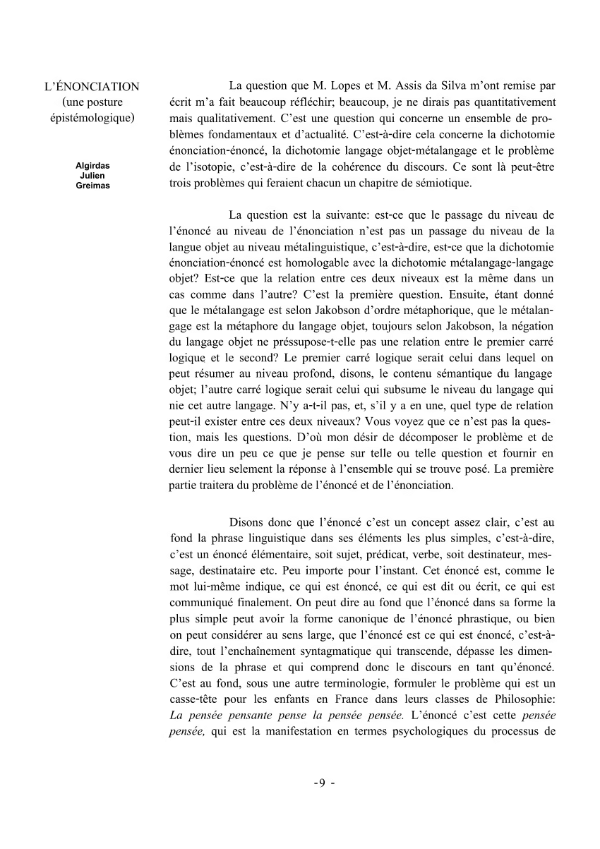 (PDF) L’ÉNONCIATION (une posture épistémologique)