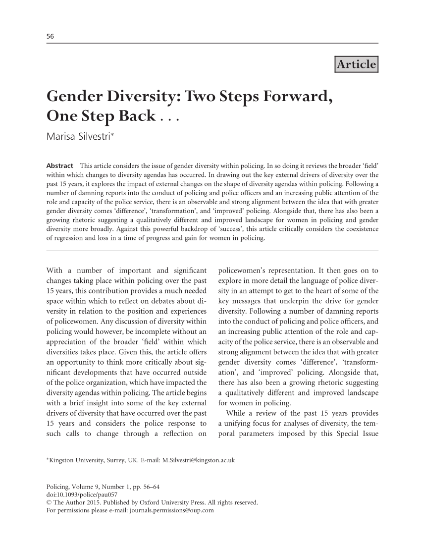 Pdf Gender Diversity Two Steps Forward One Step Back