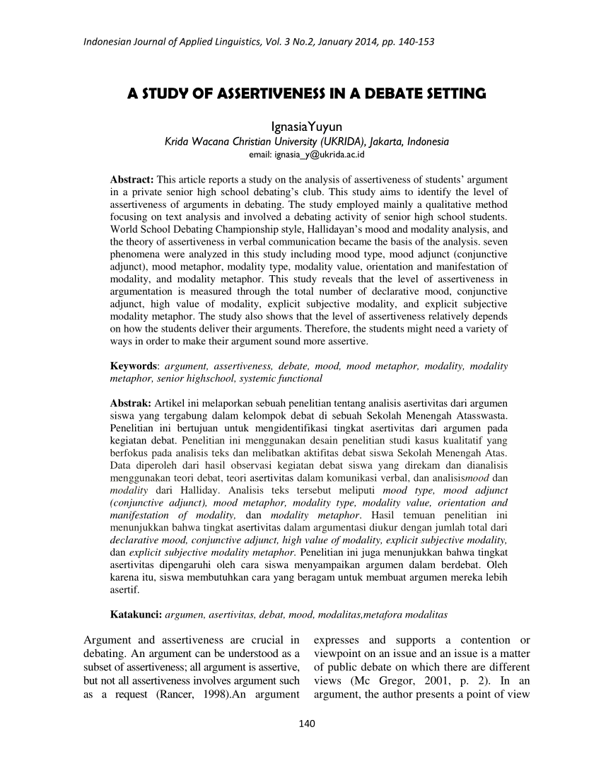 PDF) A study of assertiveness in a debate setting