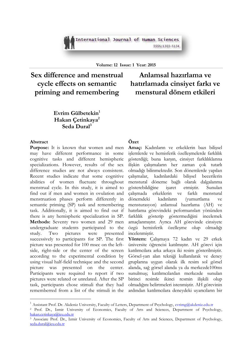 PDF Sex difference and menstrual cycle effects on semantic  