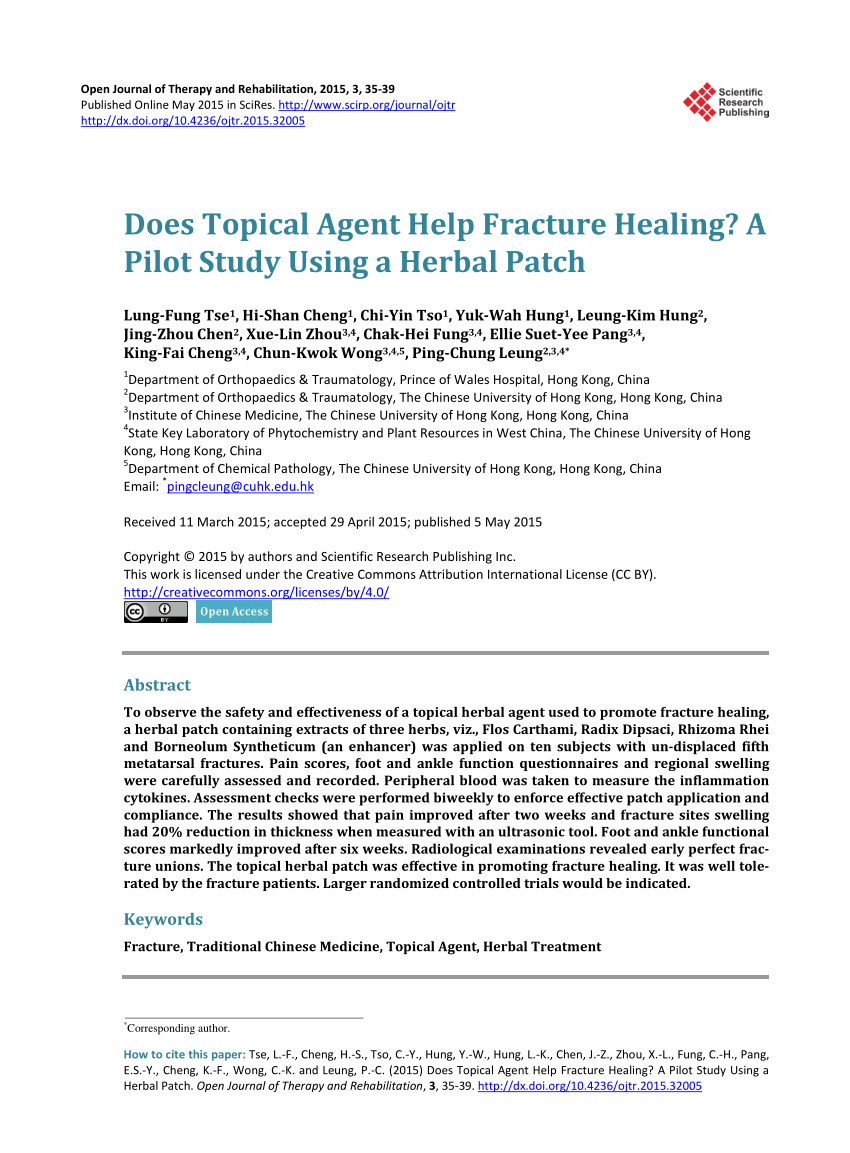 Pdf Does Topical Agent Help Fracture Healing A Pilot Study Using A Herbal Patch