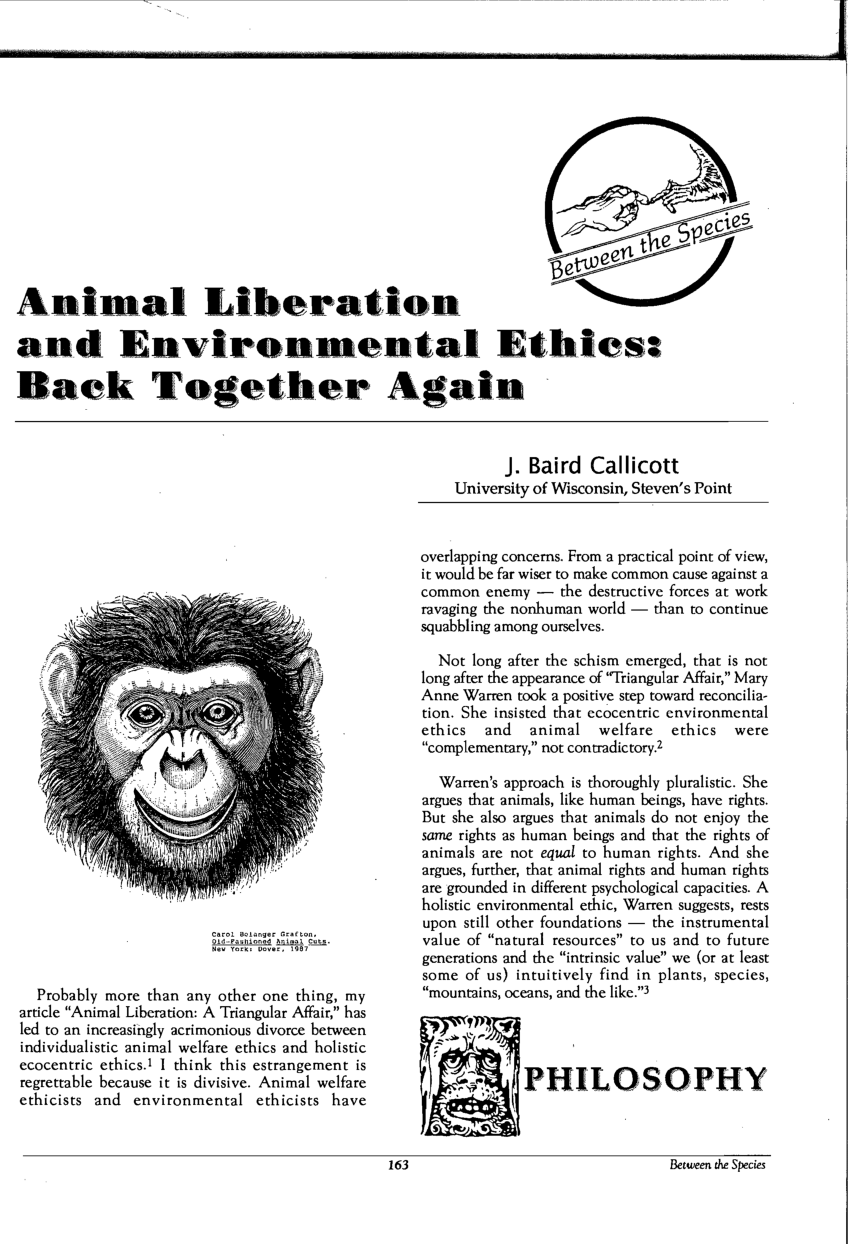 (PDF) Animal Liberation and Environmental Ethics: Back Together Again