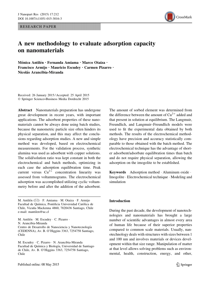 Pdf A New Methodology To Evaluate Adsorption Capacity On Nanomaterials