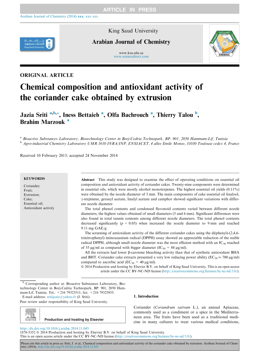 PDF Chemical composition and antioxidant activity of the  