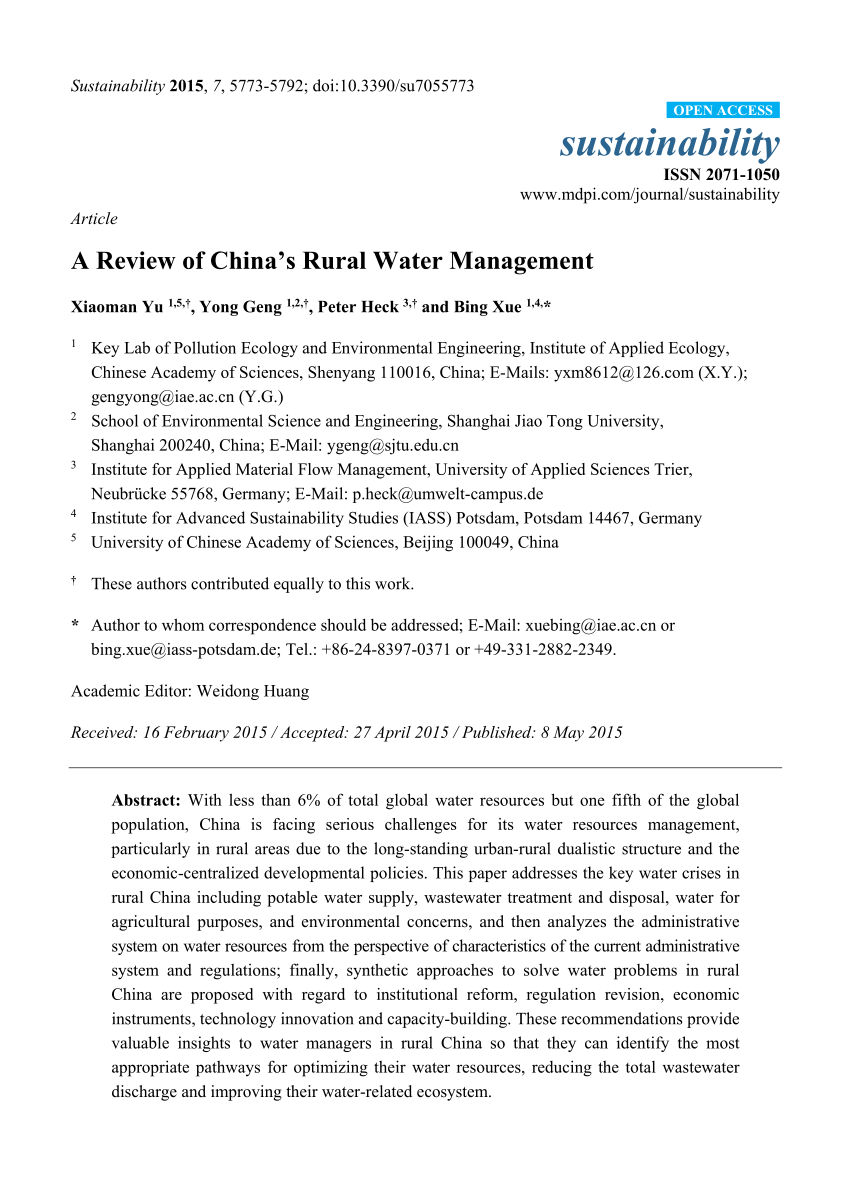 PDF) A Review of China's Rural Water Management