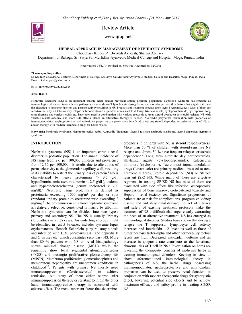 Pdf Herbal Approach In Management Of Nephrotic Syndrome