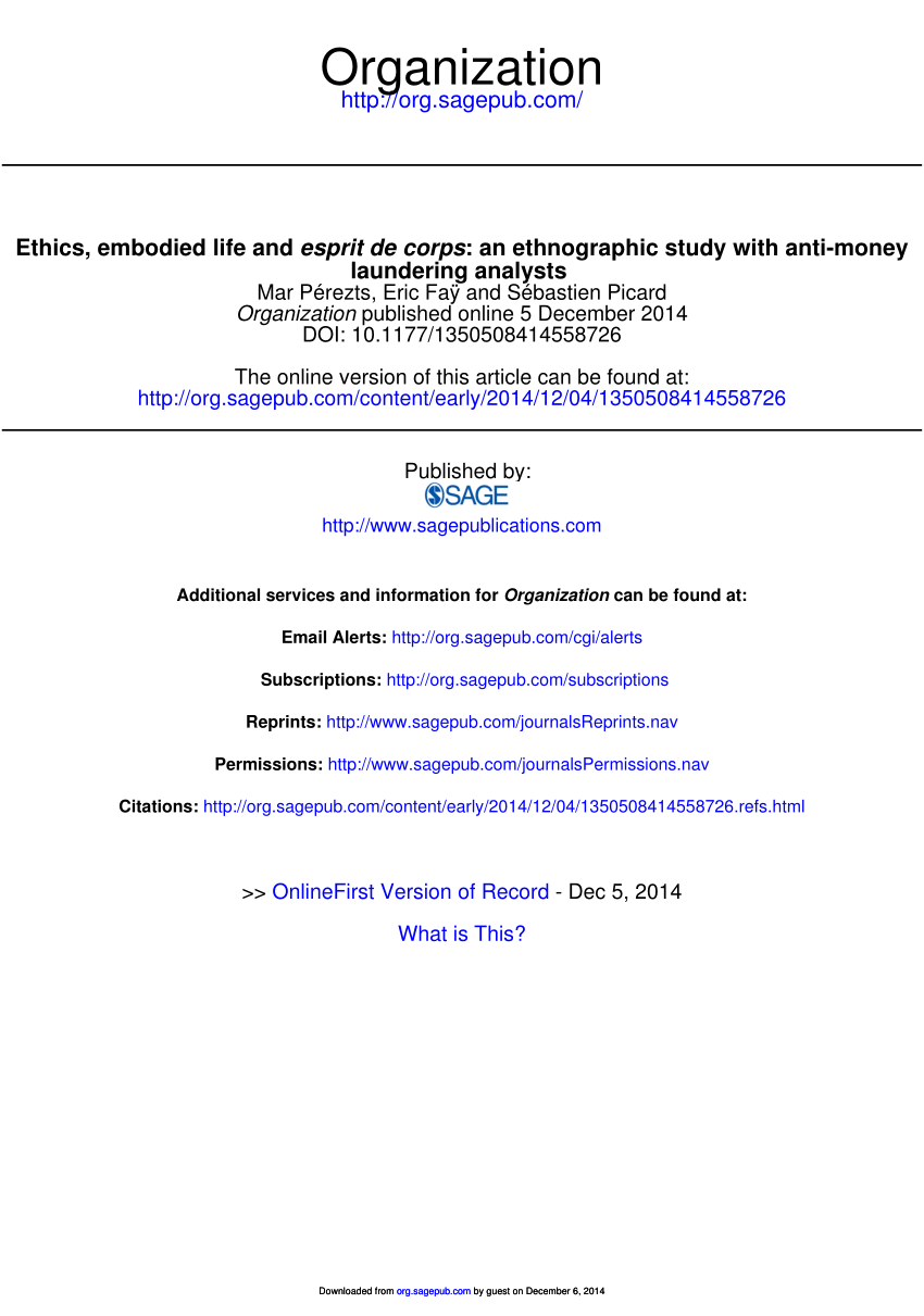 Pdf Ethics Embodied Life And Esprit De Corps An Ethnographic Study With Anti Money Laundering Analysts