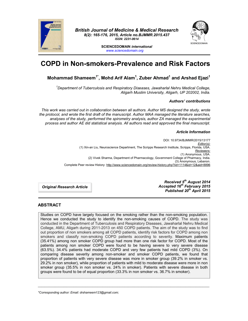 (PDF) COPD in NonsmokersPrevalence and Risk Factors