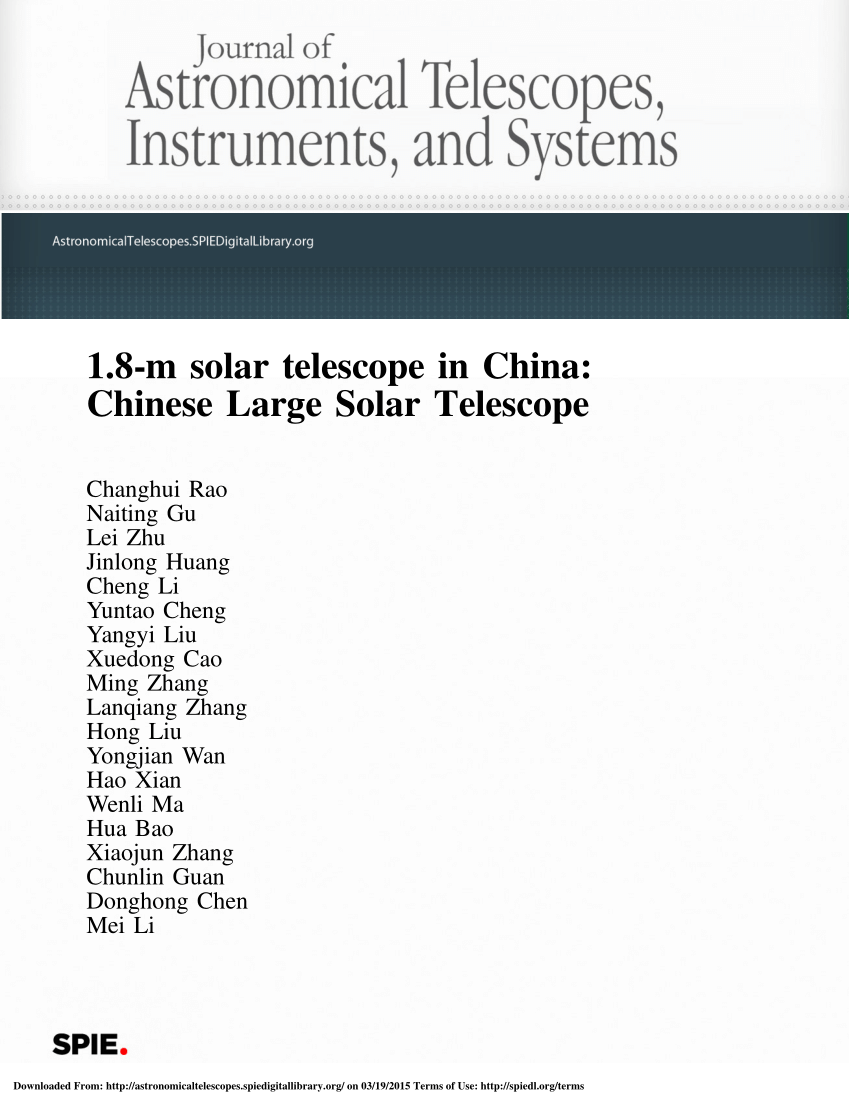 Pdf 18 M Solar Telescope In China Chinese Large Solar - 