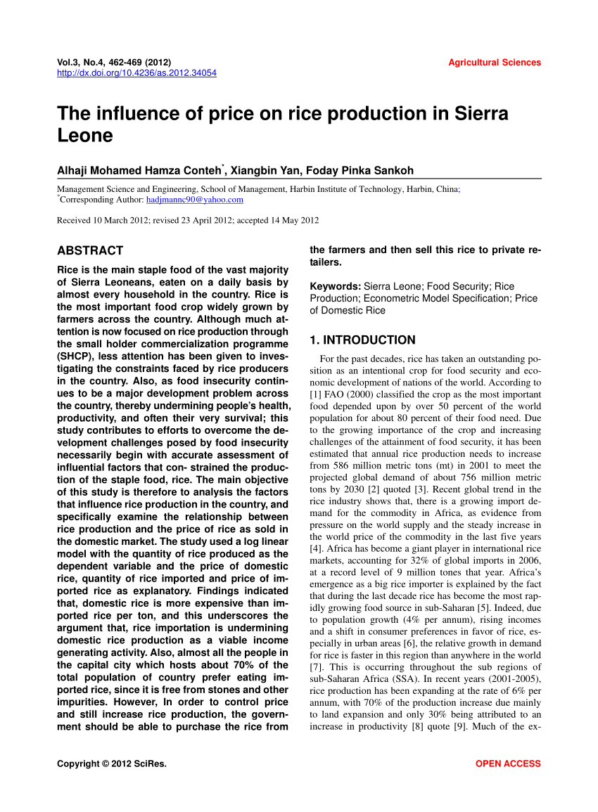 PDF) The influence of price on rice production in Sierra Leone