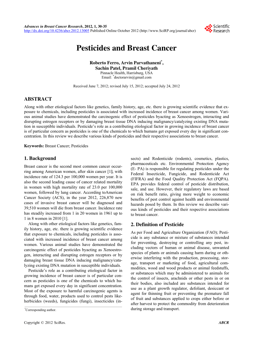Pdf Pesticides And Breast Cancer