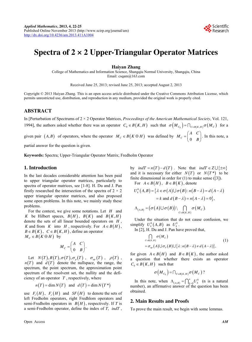 Pdf Spectra Of 2 2 Upper Triangular Operator Matrices