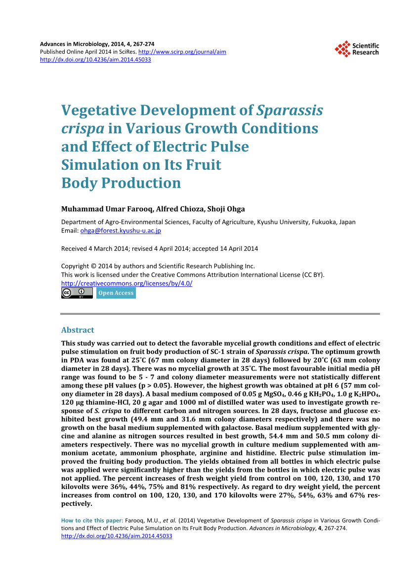 PDF) Vegetative Development of Sparassis crispa in Various Growth