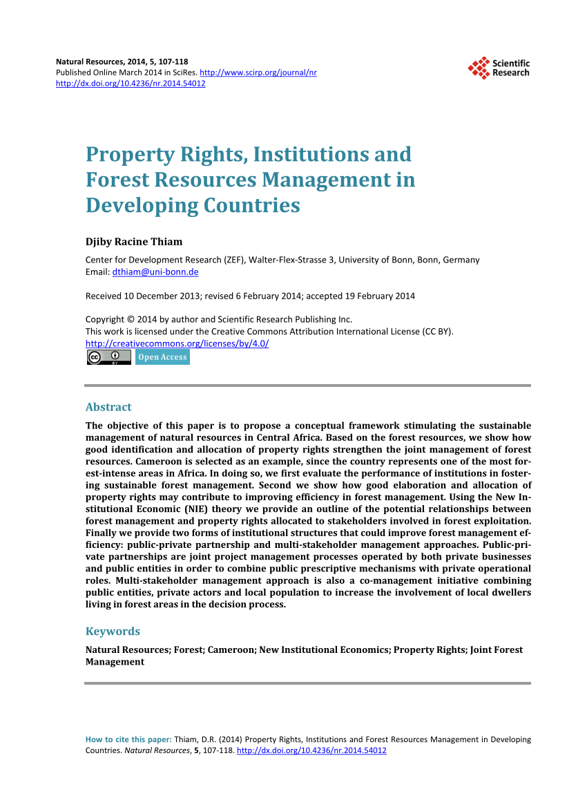 Pdf Property Rights Institutions And Forest Resources Management In Developing Countries