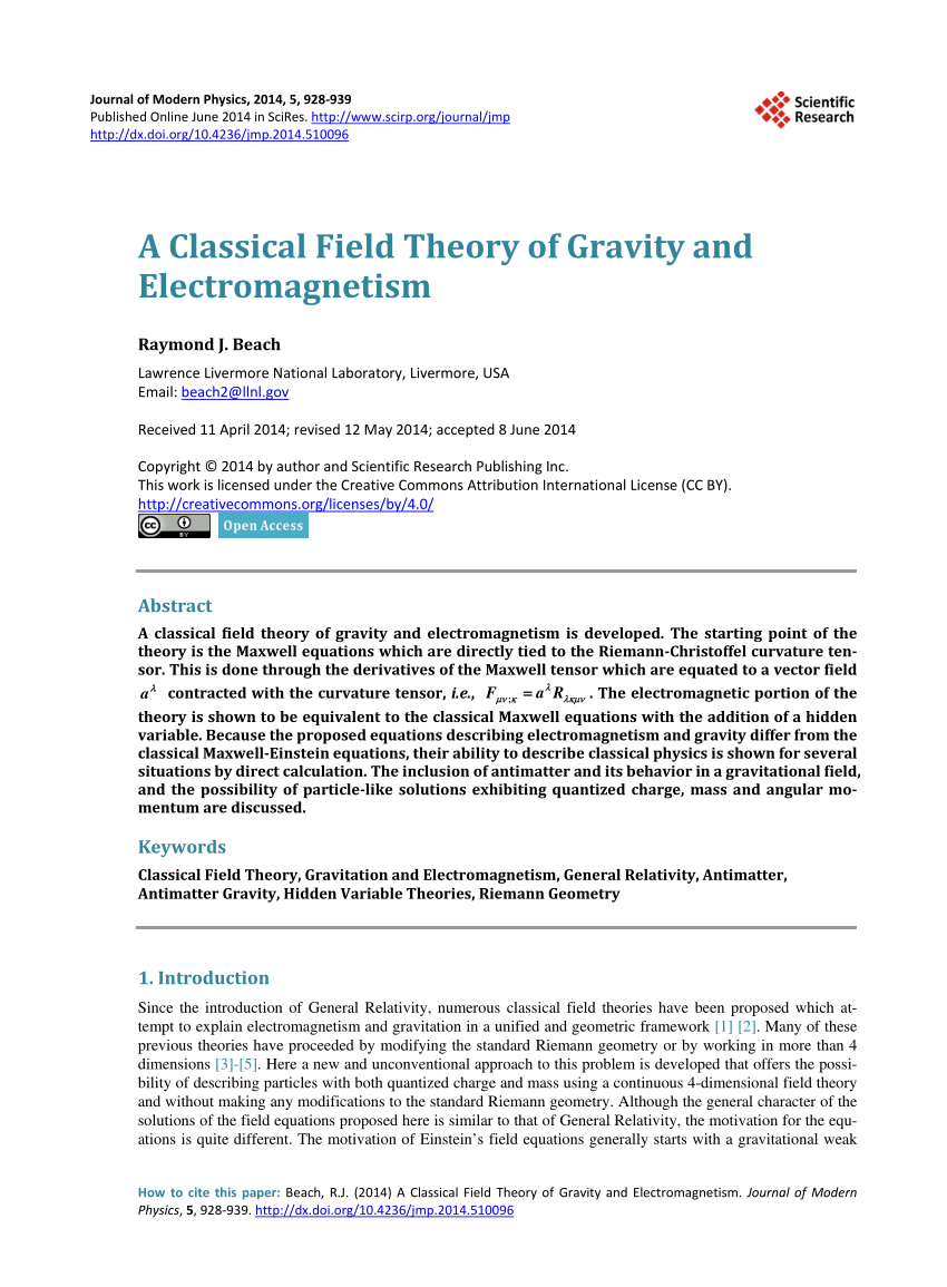 Pdf A Classical Field Theory Of Gravity And Electromagnetism