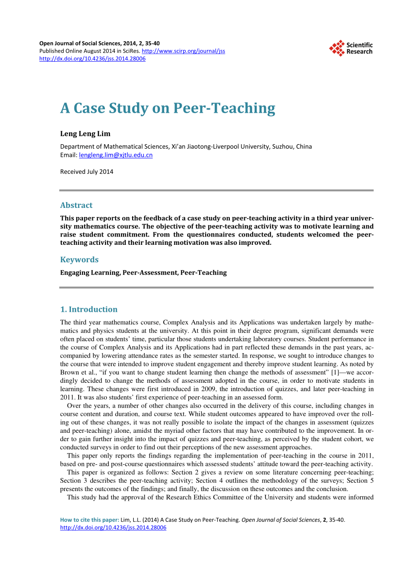 research about peer teaching