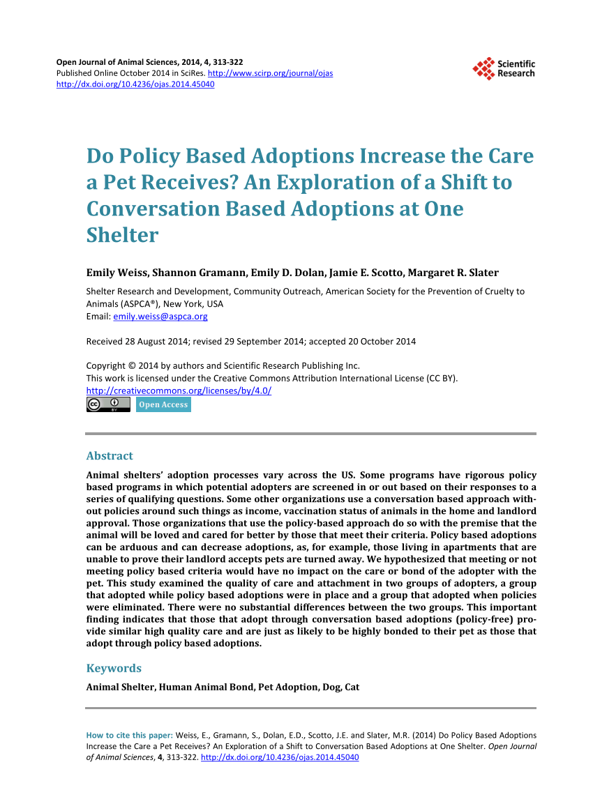 Pdf Do Policy Based Adoptions Increase The Care A Pet Receives An Exploration Of A Shift To Conversation Based Adoptions At One Shelter
