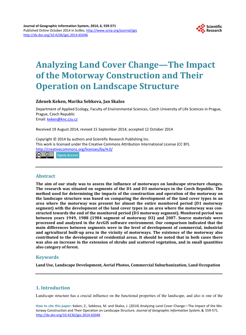 Pdf Analyzing Land Cover Change The Impact Of The Motorway Construction And Their Operation On Landscape Structure