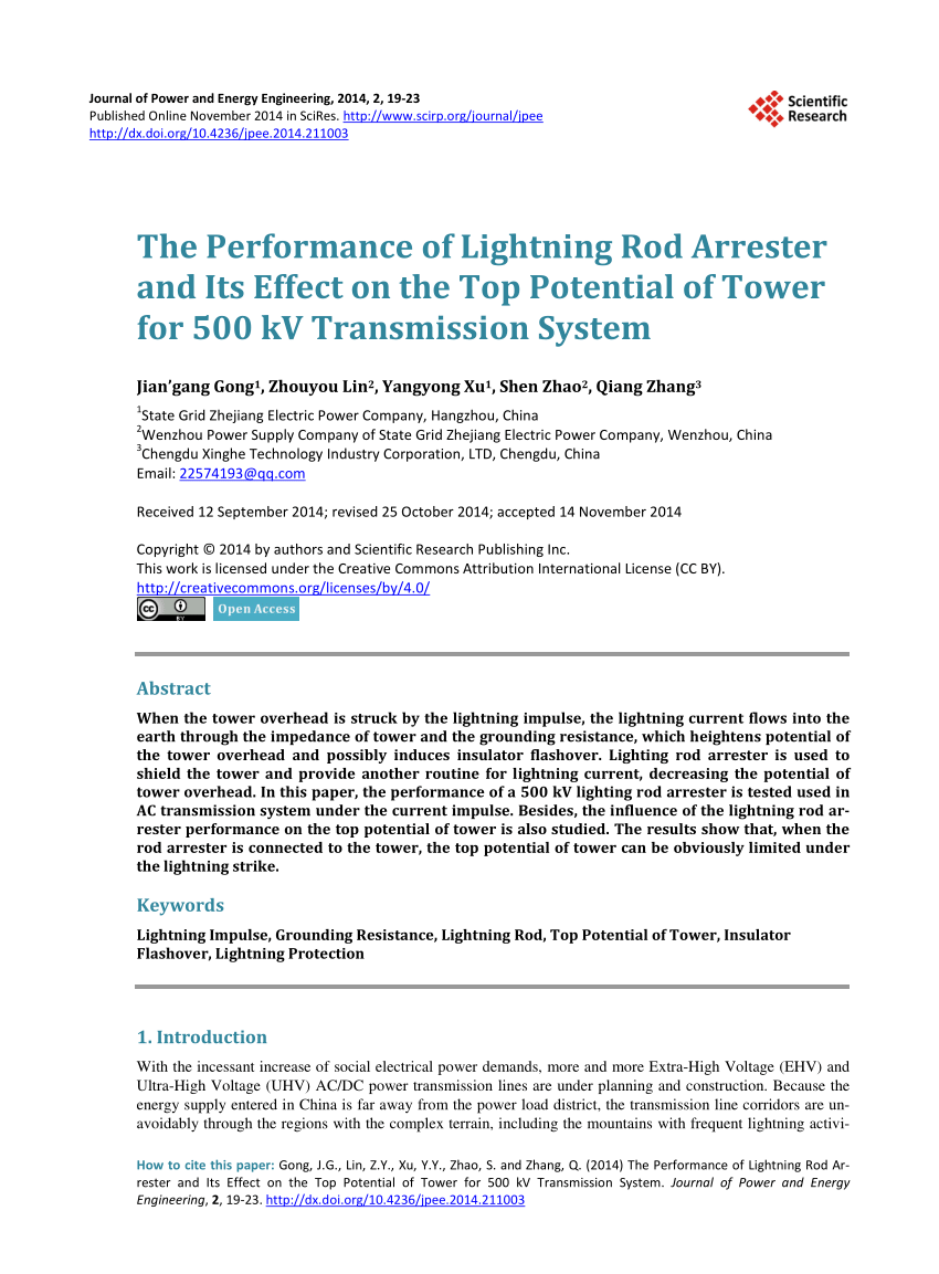 Pdf The Performance Of Lightning Rod Arrester And Its Effect On The Top Potential Of Tower For 500 Kv Transmission System