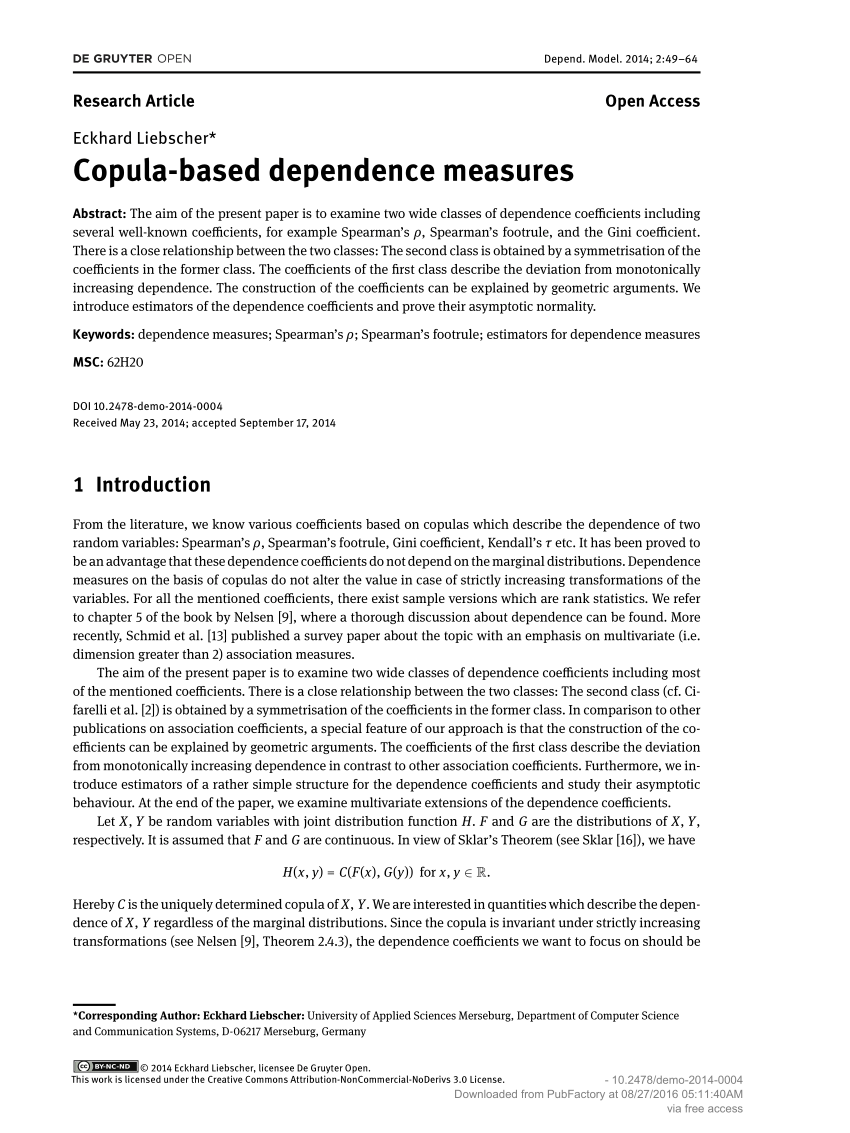 Pdf Copula Based Dependence Measures