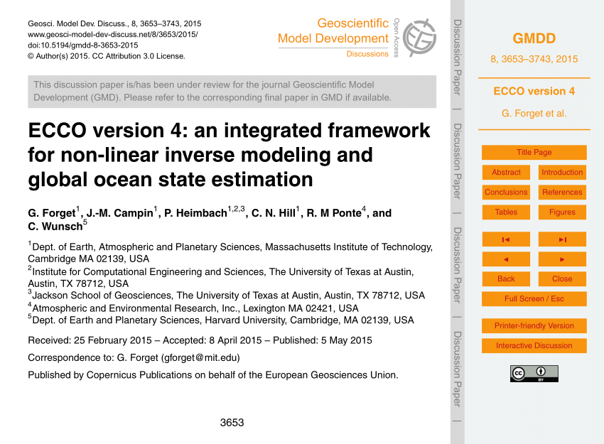 PDF) ECCO version 4: An integrated framework for non-linear inverse modeling global ocean state estimation