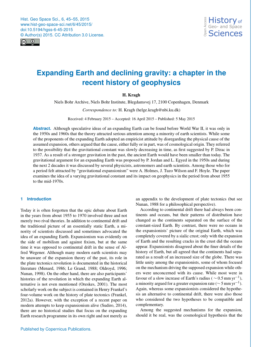 Pdf Expanding Earth And Declining Gravity A Chapter In The Recent History Of Geophysics