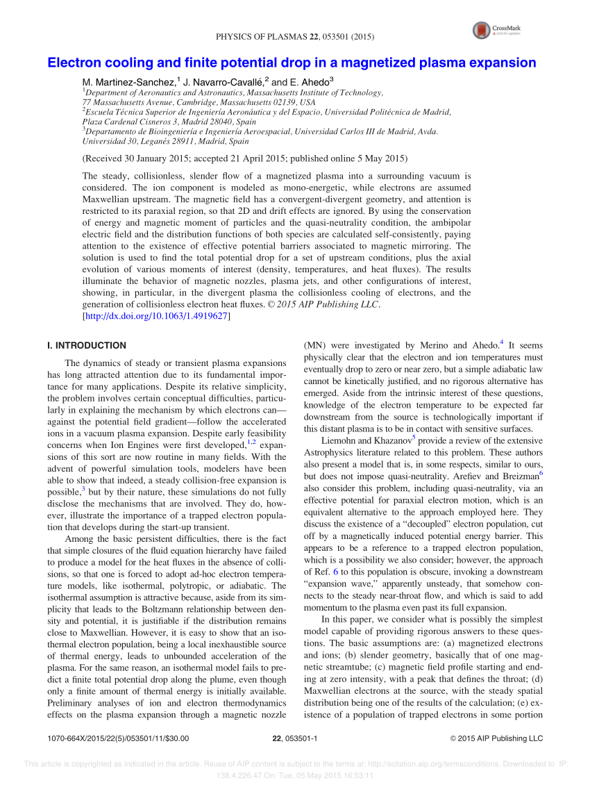 Pdf Electron Cooling And Finite Potential Drop In A Magnetized Plasma Expansion