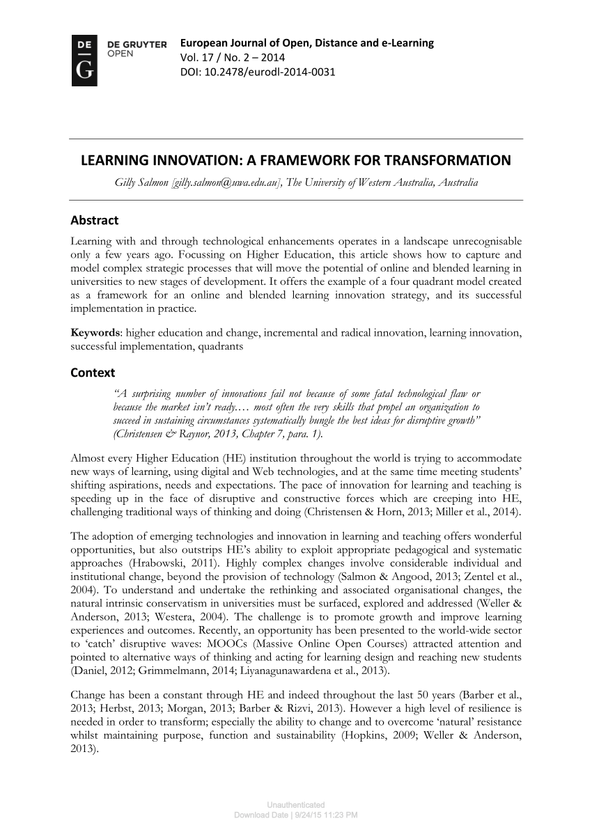 PDF) Organziation of self-directed learning as educational innovation  implementation in the entrepreneurship education