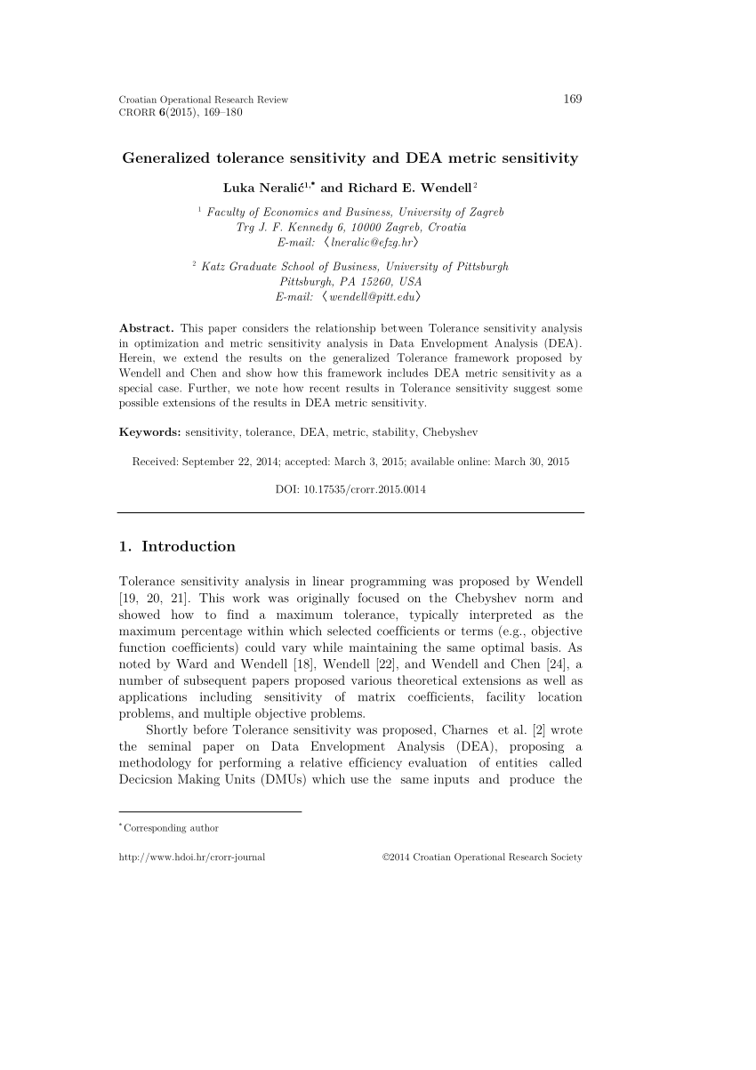 (PDF) Generalized tolerance sensitivity and DEA metric sensitivity