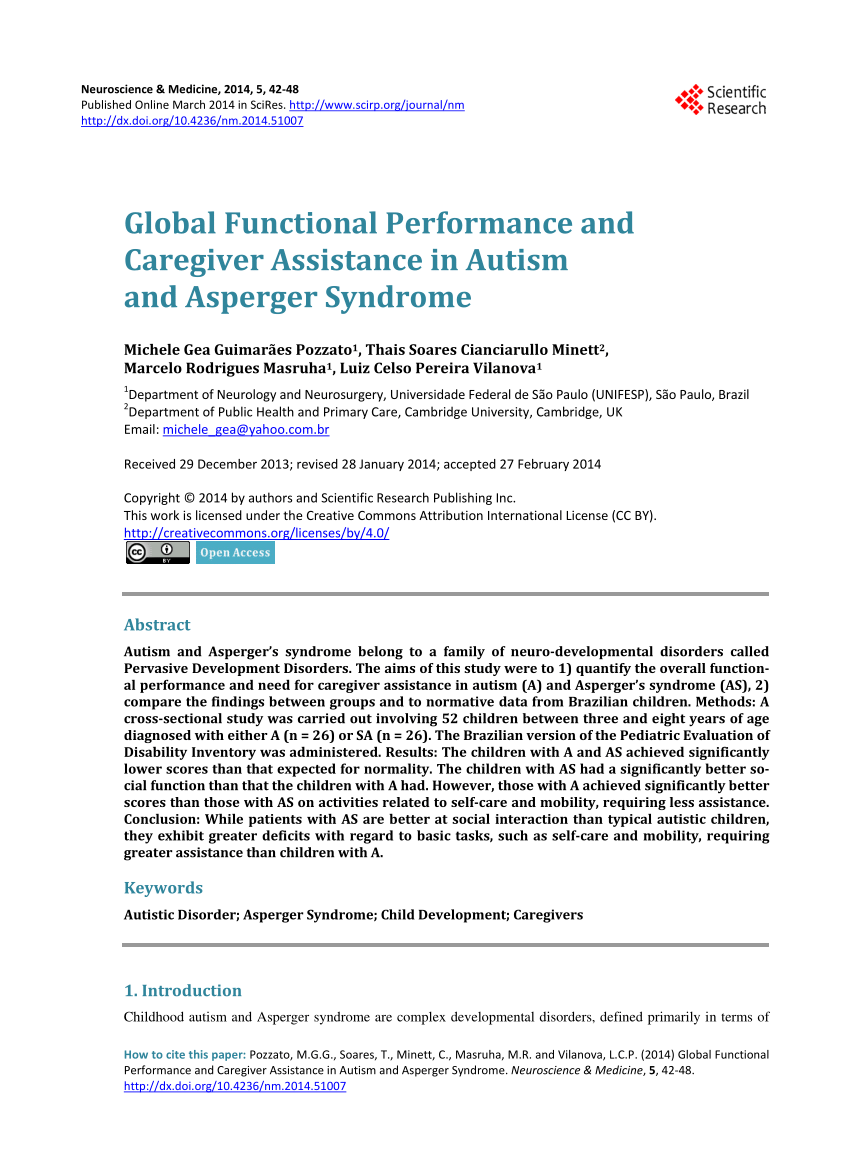 pdf) global functional performance and caregiver assistance in