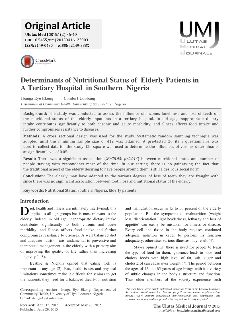 Pdf Determinants Of Nutritional Status Of Elderly Patients In A