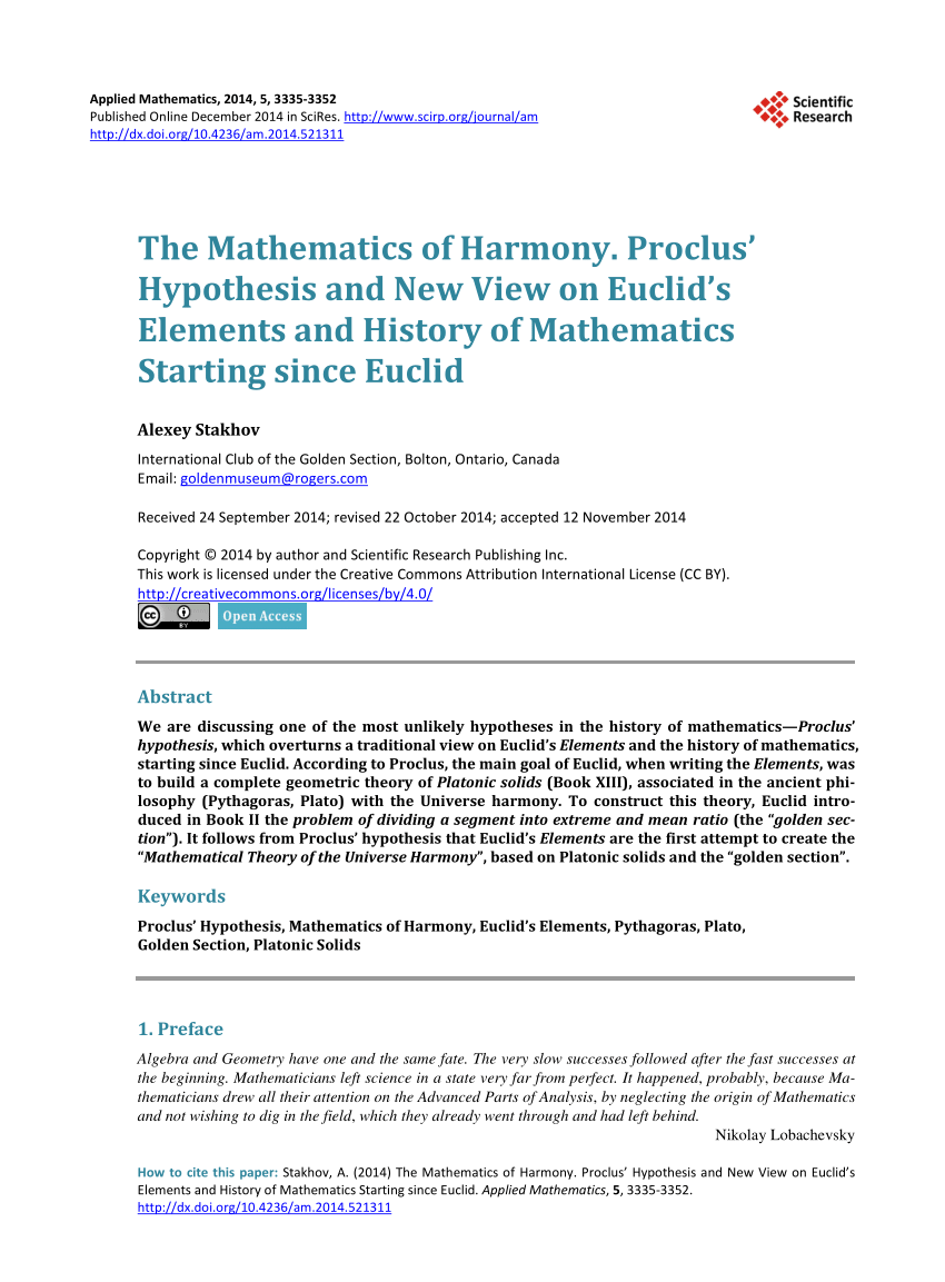 PDF The Mathematics of Harmony. Proclus Hypothesis and New View