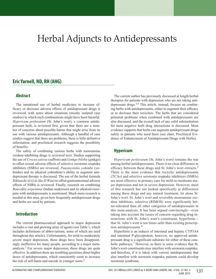 PDF Herbal Adjuncts to Antidepressants