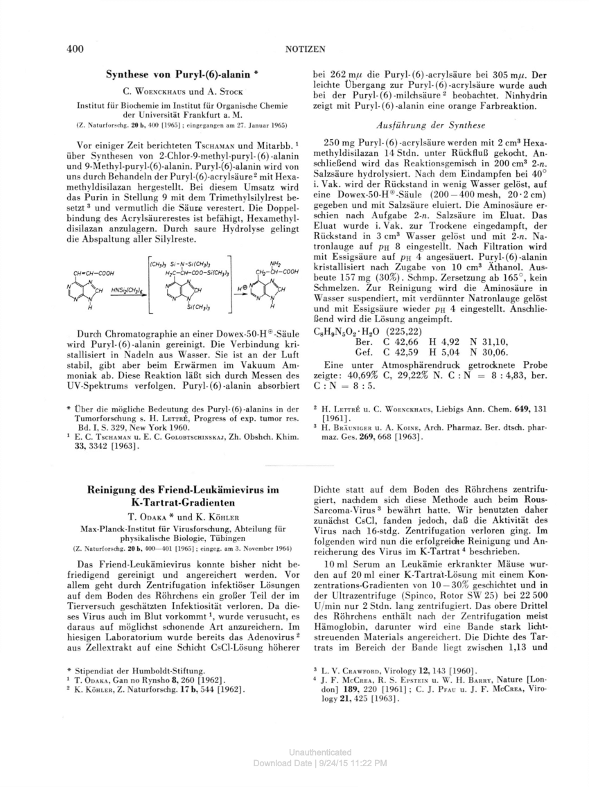 Pdf Notizen Synthese Von Puryl 6 Alanin