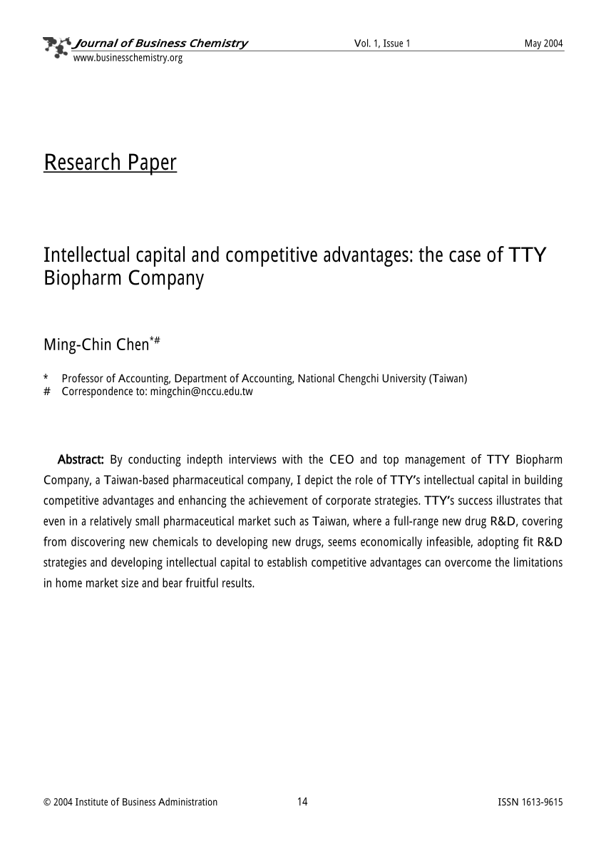 Pdf Intellectual Capital And Competitive Advantages The Case Of Tty Biopharm Company