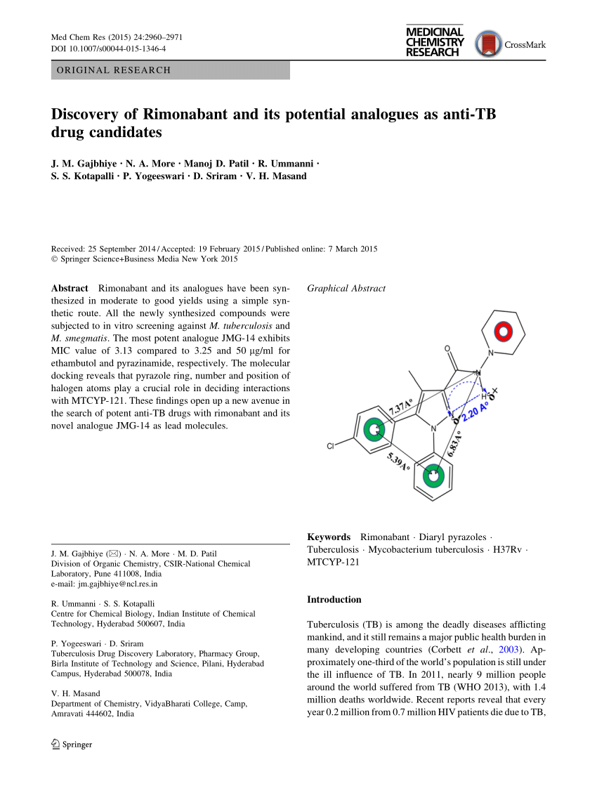 Pdf Discovery Of Rimonabant And Its Potential Analogues As Anti Tb Drug Candidates