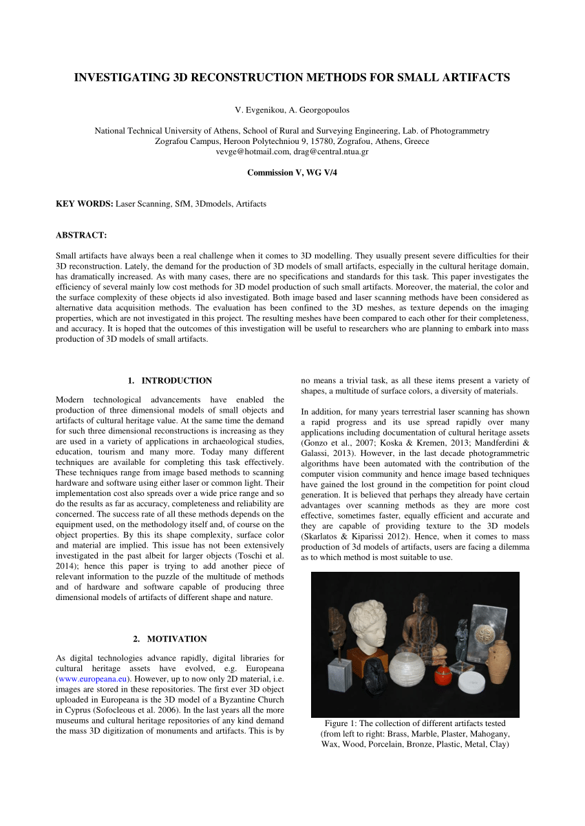 Pdf Investigating 3d Reconstruction Methods For Small Artifacts