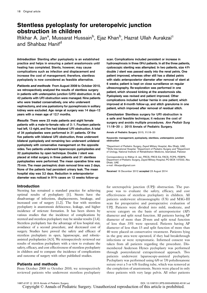 PDF] Adult Stentless Laparoscopic Pyeloplasty