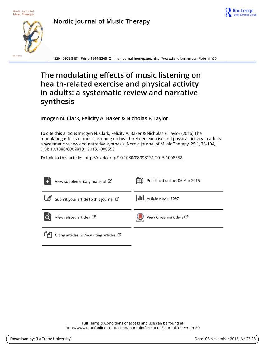 Pdf The Modulating Effects Of Music Listening On Health Related Exercise And Physical Activity In Adults A Systematic Review And Narrative Synthesis