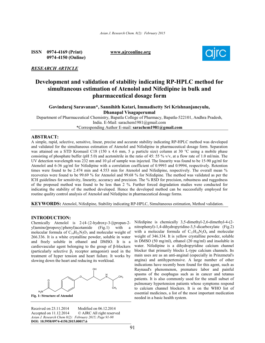 Pdf Development And Validation Of Stability Indicating Rp Hplc Method For Simultaneous